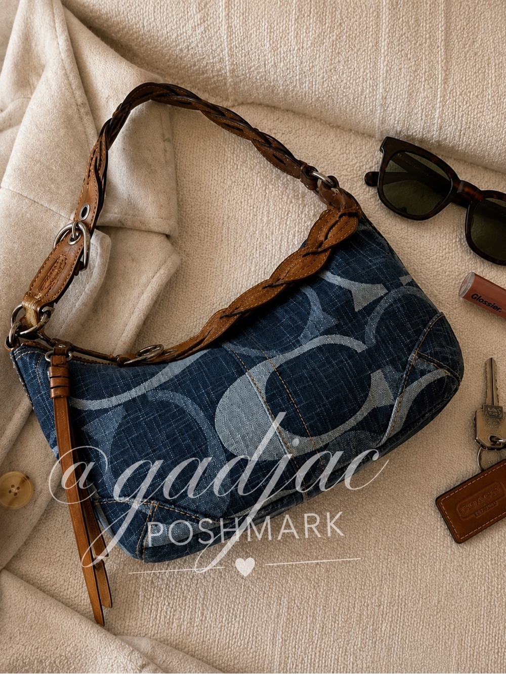 Coach Signature Jumbo C Tonal Denim Hobo Bag - Picture 16 of 16